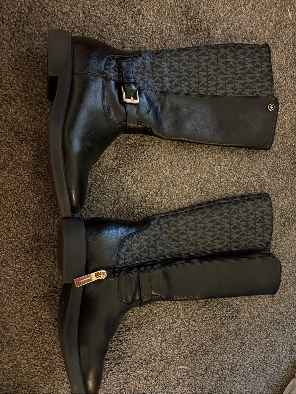 Michael Kors Black Logo-Panel Leather Riding Boots